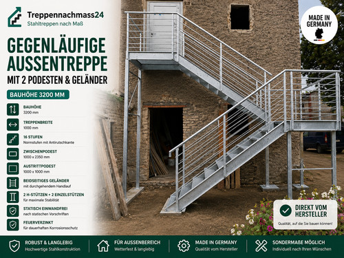 Stahltreppe gegenläufig m - stahltreppe, 3,2